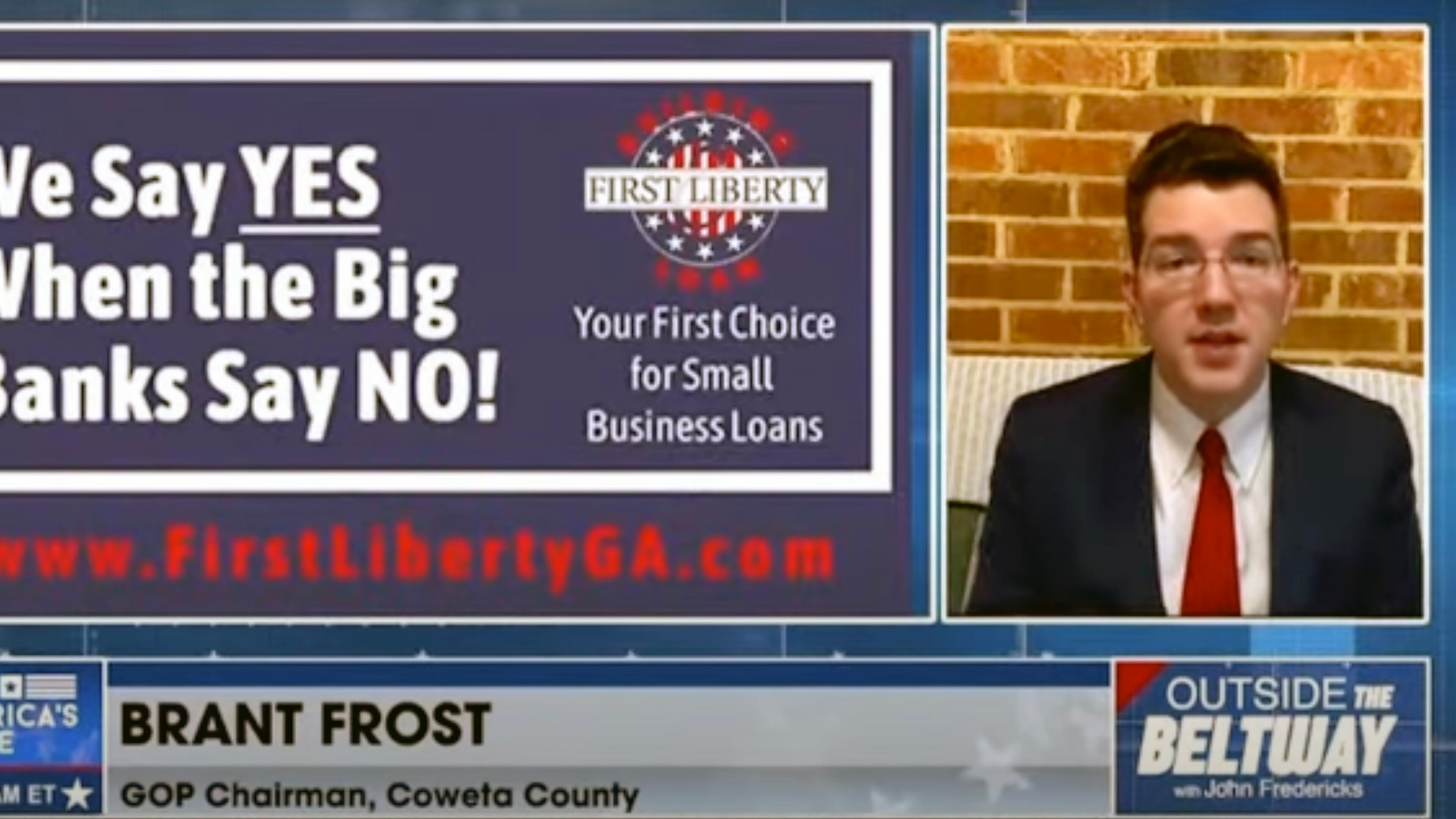 Brant Frost V framed First Liberty’s mission as part of a broader effort to fuel what he called “patriot economy.” Newnan-based First Liberty Building & Loan sent notice announcing it has ceased all business operations, suspending investment programs and is “cooperating with federal authorities as part of an effort to accomplish an orderly wind-up of the business.” (YouTube screenshot)