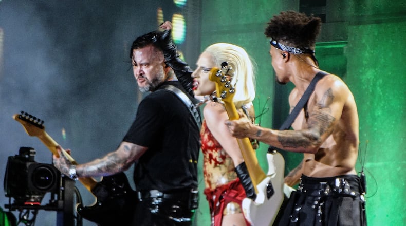 Lady Gaga gives concertgoers at Truist Park on Friday night, August 26, 2022, a ride through her emotional spectrum, from pain and grief to joy and release. (Photo: RODNEY HO / rho@ajc.com)