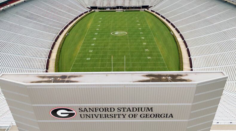 Sanford Stadium at the University of Georgia will be the home of the Bulldogs' soccer match against James Madison in August. (Hyosub Shin/AJC 2021)