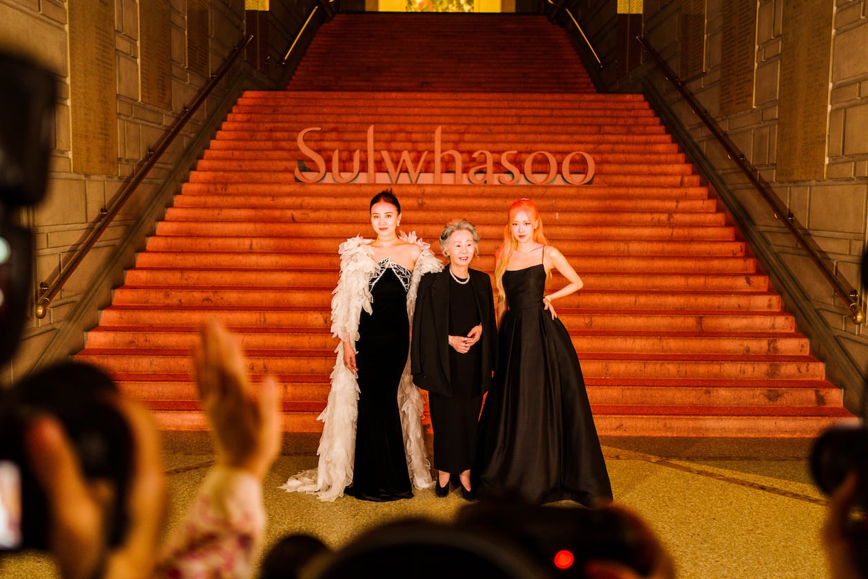 Actresses Song Jia (left) and Youn Yuh-Jung (center) and the pop star Rosé celebrate the Korean beauty brand Sulwhasoo at the Metropolitan Museum of Art in New York in 2023. Korean beauty, or K-beauty as it is more commonly called, has become increasingly popular in America in the last two decades. (Ye Fan/The New York Times 2023)