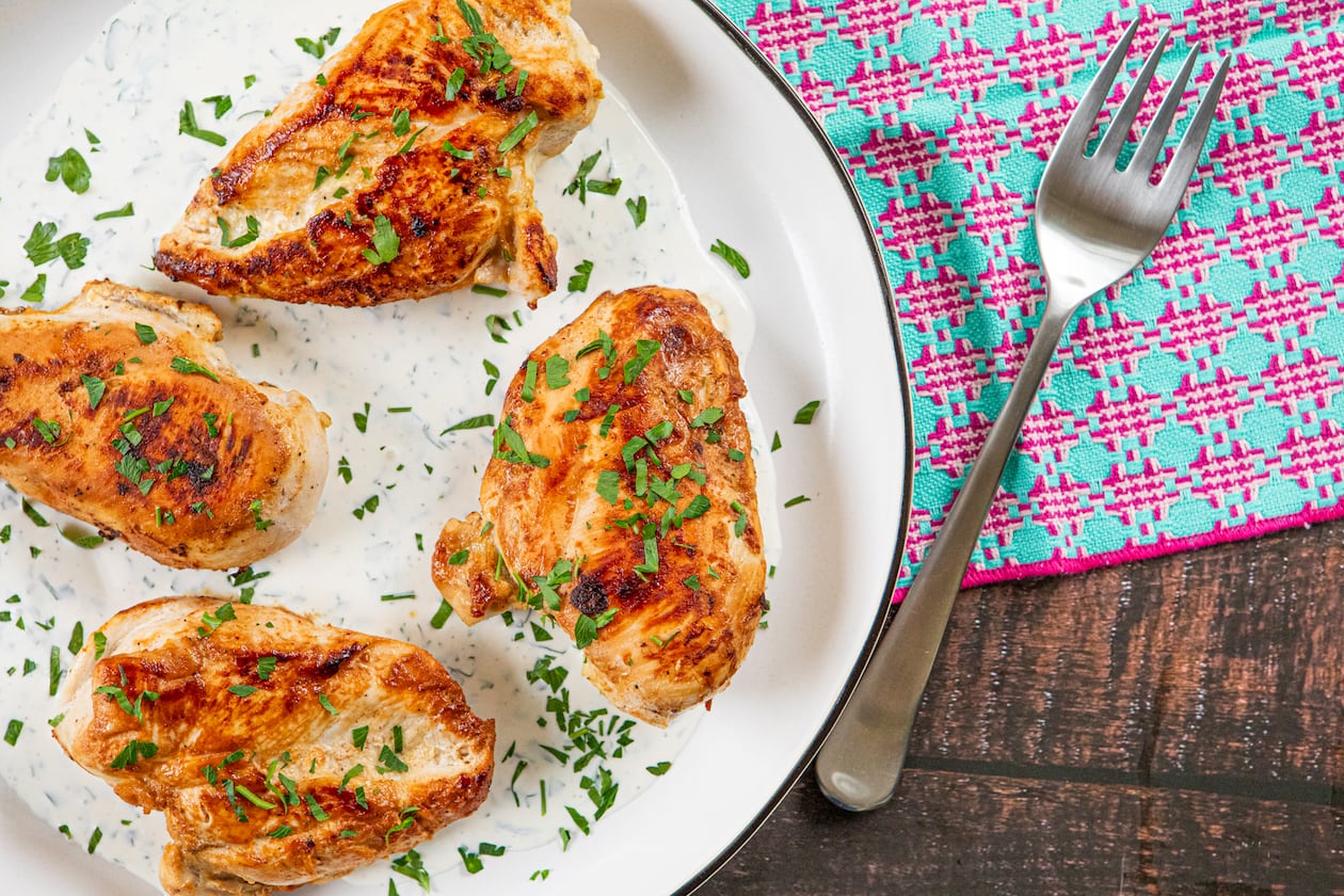 Buttermilk Chicken Breasts. (Aaliyah Man for the AJC/food styling by Kate Williams)