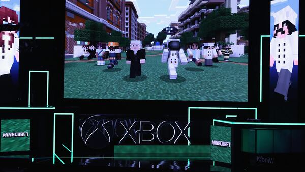 FILE PHOTO: Game footage of 'Minecraft' on the XBox One X is displayed during the Microsoft xBox E3 briefing at the Galen Center on June 11, 2017 in Los Angeles, California. The E3 Game Conference begins on Tuesday June 13.  (Photo by Christian Petersen/Getty Images)