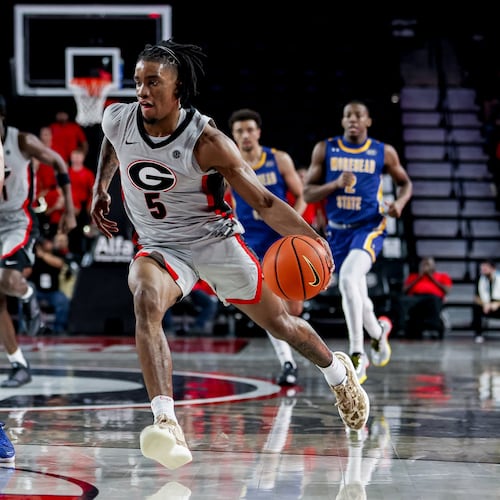 Georgia guard Jeremiah Wilkinson (5) during Georgia’s game against Morehead State at Stegeman Coliseum in Athens, Ga., on Sunday, Nov. 9, 2025.