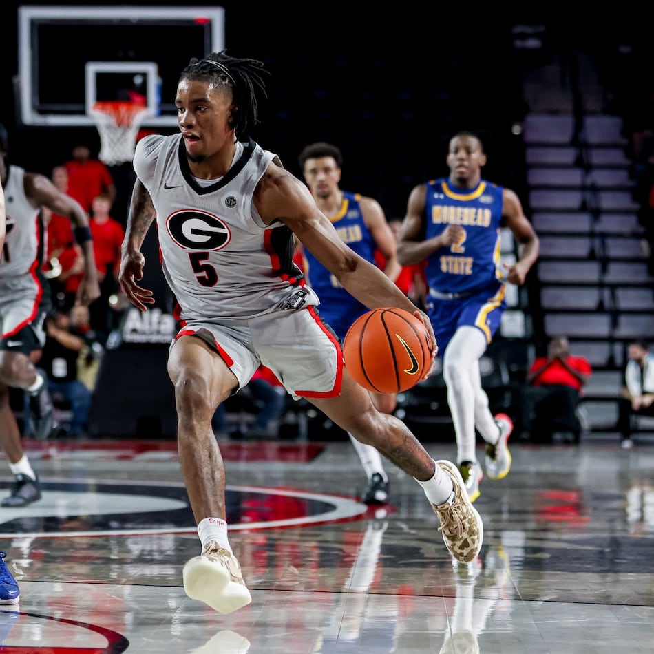 Georgia guard Jeremiah Wilkinson (5) during Georgia’s game against Morehead State at Stegeman Coliseum in Athens, Ga., on Sunday, Nov. 9, 2025.