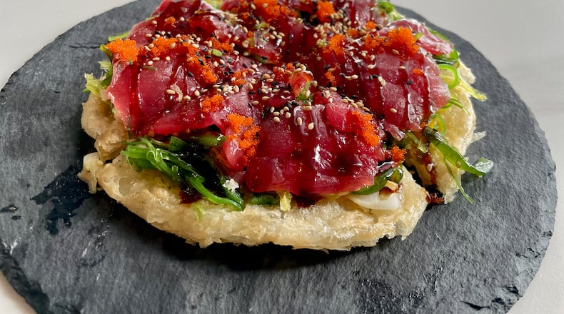 Sushi pizza at Osho Sushi & Hibachi. / Angela Hansberger for the AJC