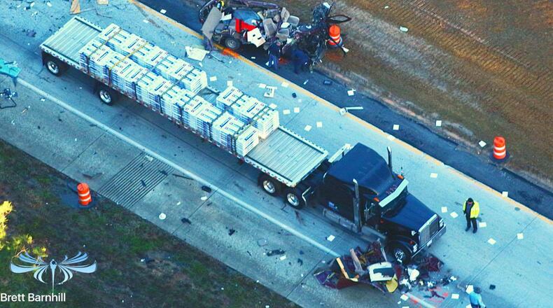 A fatal crash shut down I-20 in Carroll County Wednesday. (Credit: Brett Barnhill)
