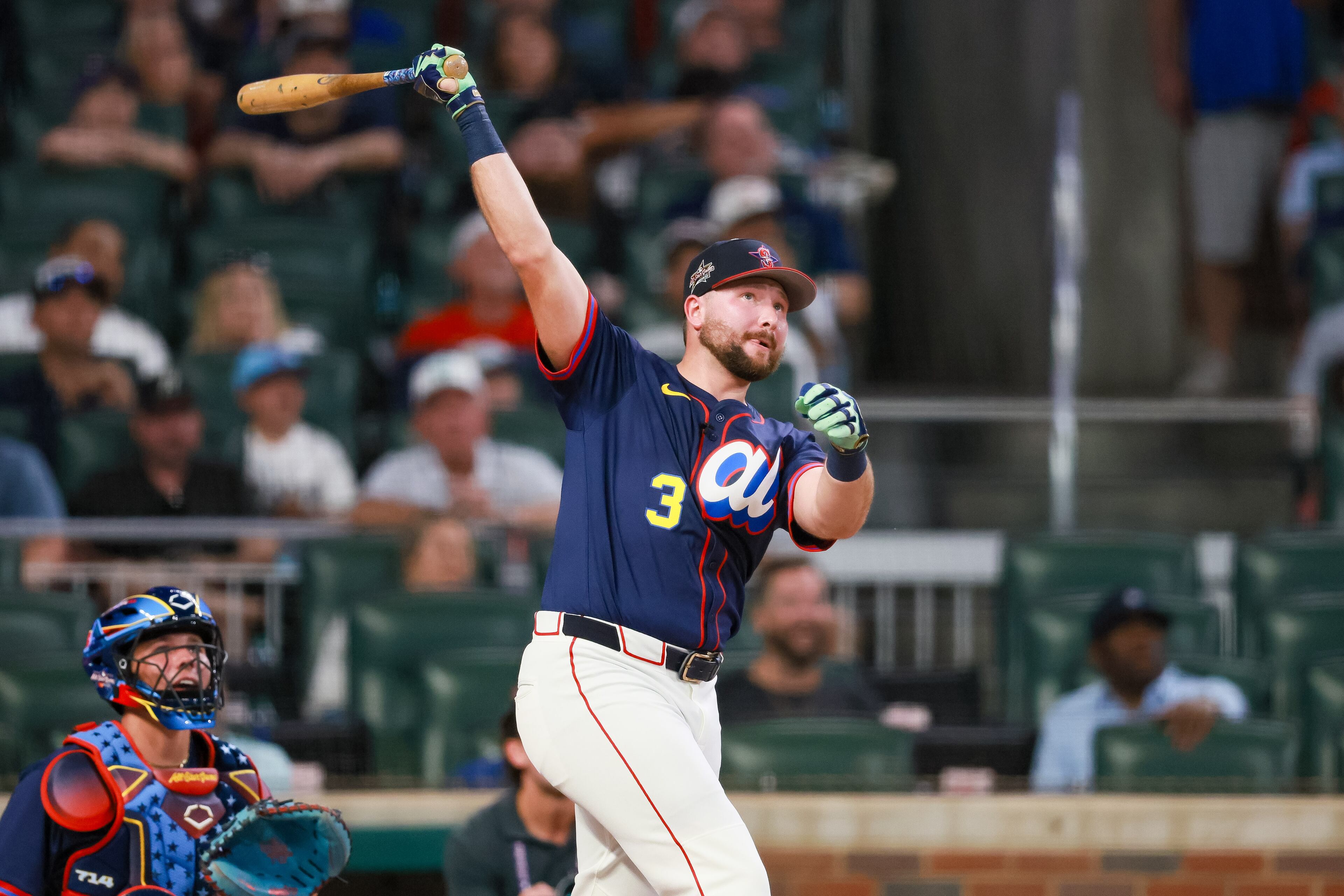 Seattle Mariners catcher Cal Raleigh competes during the semifinal round of the MLB Home Run Derby as part of the All-Star Game festivities on Monday, July 14, 2025 at Truist Park in Atlanta. Jason Getz / AJC