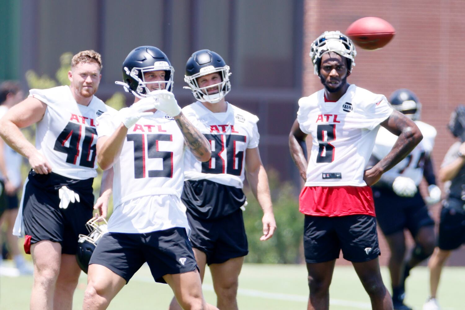 Falcons player Feleipe Franks (15) works during minicamp at the Atlanta Falcons Training Facility on Wednesday, June 15, 2022, in Flowery Branch, Ga.  Miguel Martinez / miguel.martinezjimenez@ajc.com