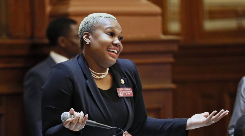 State Rep. Erica Thomas, D-Austell, took part in debating a bill that would allow local voters to decide whether restaurants could begin selling alcohol on Sundays at 11 a.m. The Georgia House passed Senate Bill 17, the “brunch bill,” sending it to the governor’s desk for his signature. BOB ANDRES /BANDRES@AJC.COM