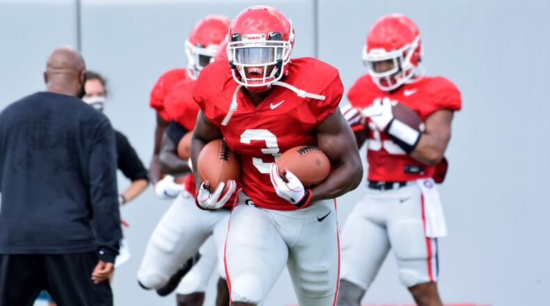 Georgia running back Zamir White (3) during the Bulldogs' practice in Athens, Ga., on Monday, Aug. 31, 2020. (Photo by Steven Colquitt)