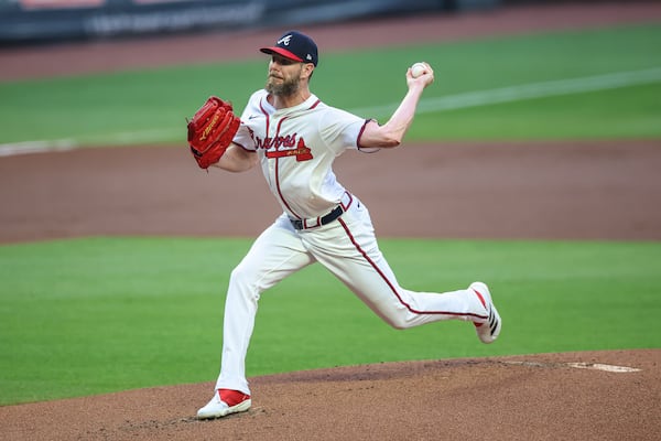 Atlanta Braves pitcher Chris Sale delivers in the first inning of a baseball game against the Arizona Diamondbacks, Wednesday, June 4, 2025, in Atlanta. (AP Photo/Colin Hubbard)