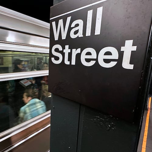 FILE - A train arrives at a Wall Street subway station in New York's Financial District on Nov. 5, 2024. (AP Photo/Peter Morgan, File)
