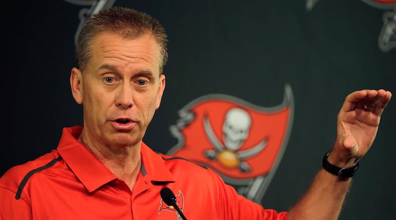 Tampa Bay Buccaneers offensive coordinator Todd Monken during a news conference at the team's training facility Thursday, Jan. 28, 2016, in Tampa, Fla. (AP Photo/Chris O'Meara)