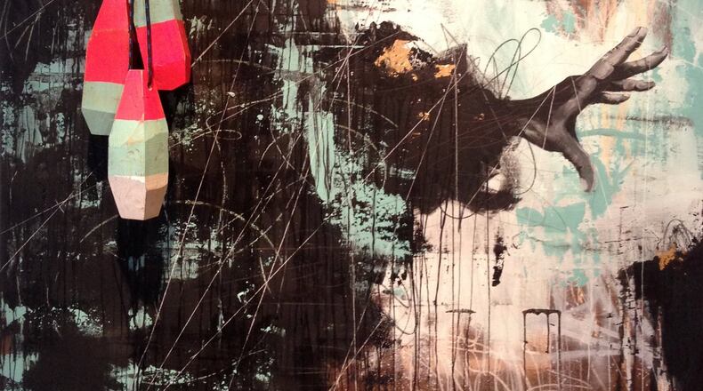 “Unsophisticated Splashing,” mixed media on panel, by Michi Meko. Contributed by Alan Avery Art Company