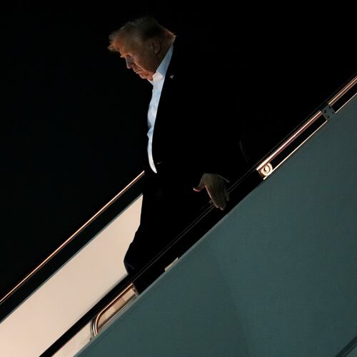 President Donald Trump disembarks Air Force One after attending the G7 summit in France, Thursday, June 18, 2026, at Joint Base Andrews, Md. (AP Photo/Julia Demaree Nikhinson)