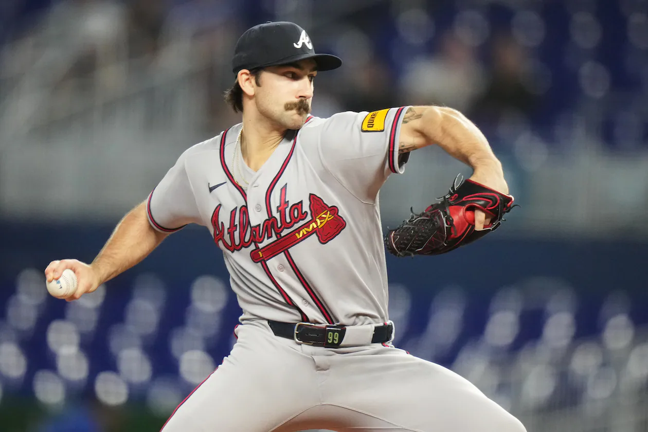 Atlanta Braves starting pitcher Spencer Strider throws during the first inning of a baseball game against the Miami Marlins, Thursday, May 21, 2026, in Miami. (Lynne Sladky/AP)