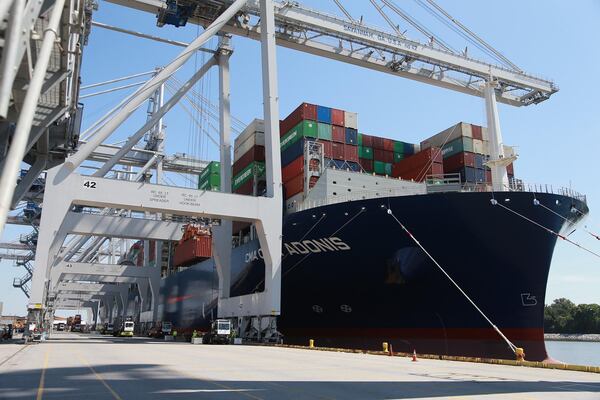 Cargo is loaded and unloaded at the Georgia Ports Authority Garden City Terminal.