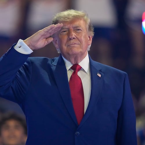 President Donald Trump attends the Patriot Games at Spire Academy in Geneva, Ohio, Tuesday, Aug. 11, 2026. (AP Photo/Sue Ogrocki)
