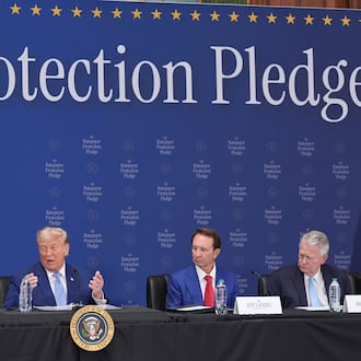 President Donald Trump speaks at the Environmental Protection Agency on Thursday, July 23, 2026, in Washington, as Energy Secretary Chris Wright, Louisiana Gov. Jeff Landry and Idaho Gov. Brad Little listen. (Alex Brandon/AP)