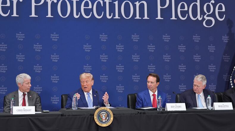 President Donald Trump speaks at the Environmental Protection Agency on Thursday, July 23, 2026, in Washington, as Energy Secretary Chris Wright, Louisiana Gov. Jeff Landry and Idaho Gov. Brad Little listen. (Alex Brandon/AP)
