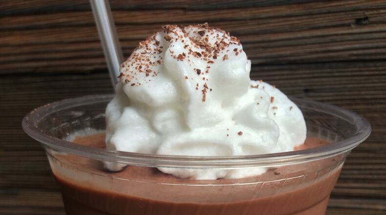 Atlanta chocolatier Xocolatl recently debuted frozen drinking chocolate, a chocolate slushie made with small batch chocolate and coconut milk.