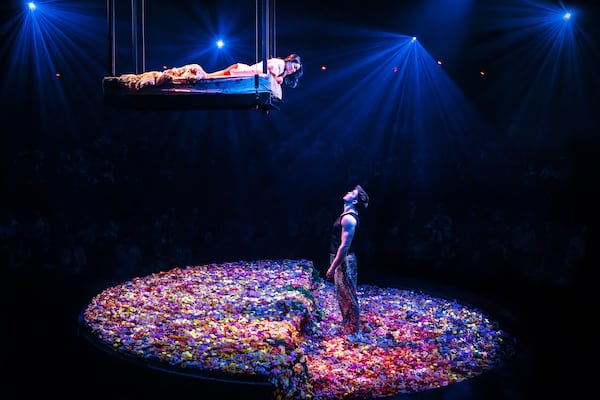 This image released by Polk & Co. shows Rachel Zegler as Juliet, left, and Kit Connor as Romeo, during a performance of "Romeo + Juliet" in New York. (Matthew Murphy and Evan Zimmerman /Polk & Co. via AP)