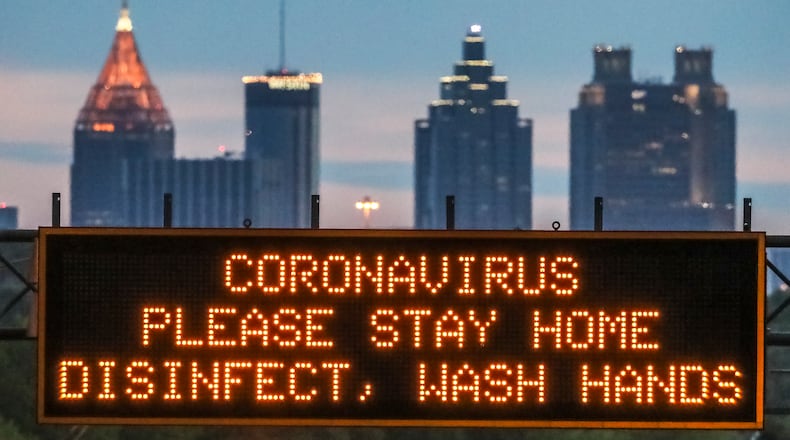 March 27, 2020 Atlanta: GDOT electronic signs across the metro were displaying COVID-19 messages for motorists Monday morning, March 30, 2020, this one on NB I-85 near Central Avenue in Hapeville. For the third day in a row, the number of new coronavirus cases has slowed significantly in Georgia, even as deaths continue to climb. There are now at least 2,809 confirmed cases of the virus statewide, according to the latest data released Monday by the Georgia Department of Public Health. The latest figures are an increase of less than 5% from Sundayâs cases, much less than the average daily growth the state saw last week. Eighty-seven Georgians have died from COVID-19, the disease caused by the novel virus, up from 83 reported on Sunday. Less than one-third of those infected are hospitalized. JOHN SPINK/JSPINK@AJC.COM