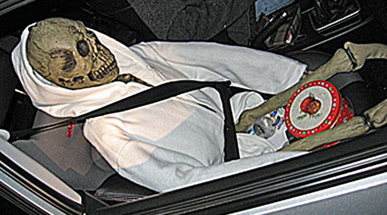 A driver who was stopped on I-5 in Kent in January 2012, had a skeleton strapped into the passenger's seat.