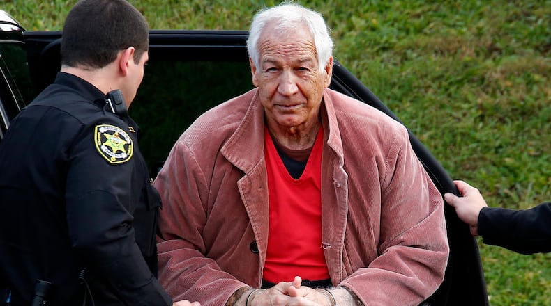 In this Oct. 29, 2015, file photo, former Penn State University assistant football coach Jerry Sandusky arrives for an appeal hearing at the Centre County Courthouse in Bellefonte, Pa.
(AP Photo/Gene J. Puskar, File)