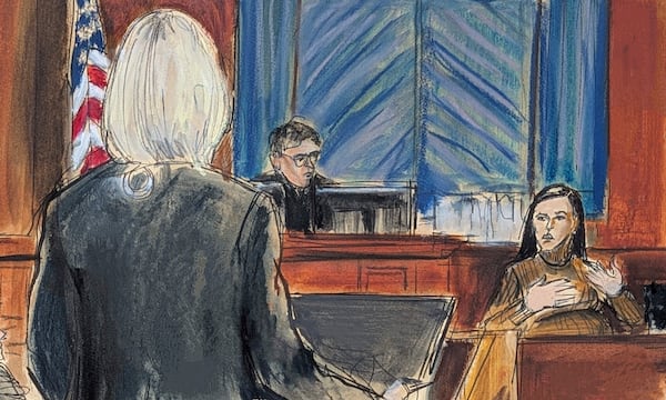 Witness Cassie Ventura (right) answers questions from assistant U.S. Attorney Emily Johnson (left) with Judge Arun Subramanian presiding in Manhattan federal court on May 13 in New York. (Elizabeth Williams via AP)