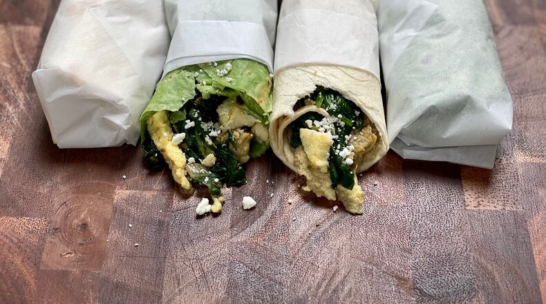 Back to School Breakfast Burritos make a nutritious grab-and-go option all day long. Kellie Hynes for The Atlanta Journal-Constitution