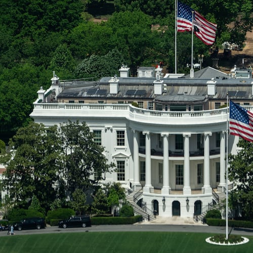 The White House is seen from the Washington Monument, Monday, April 20, 2026, in Washington. (AP Photo/Julia Demaree Nikhinson)