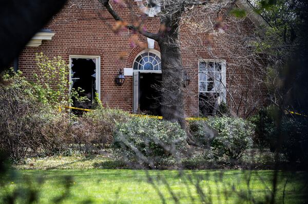 Damage to Gov. Josh Shapiro's residence is shown after someone set fire to the building on Sunday, April 13, 2025 in Harrisburg, Pa. (Sean Simmers /The Patriot-News via AP)