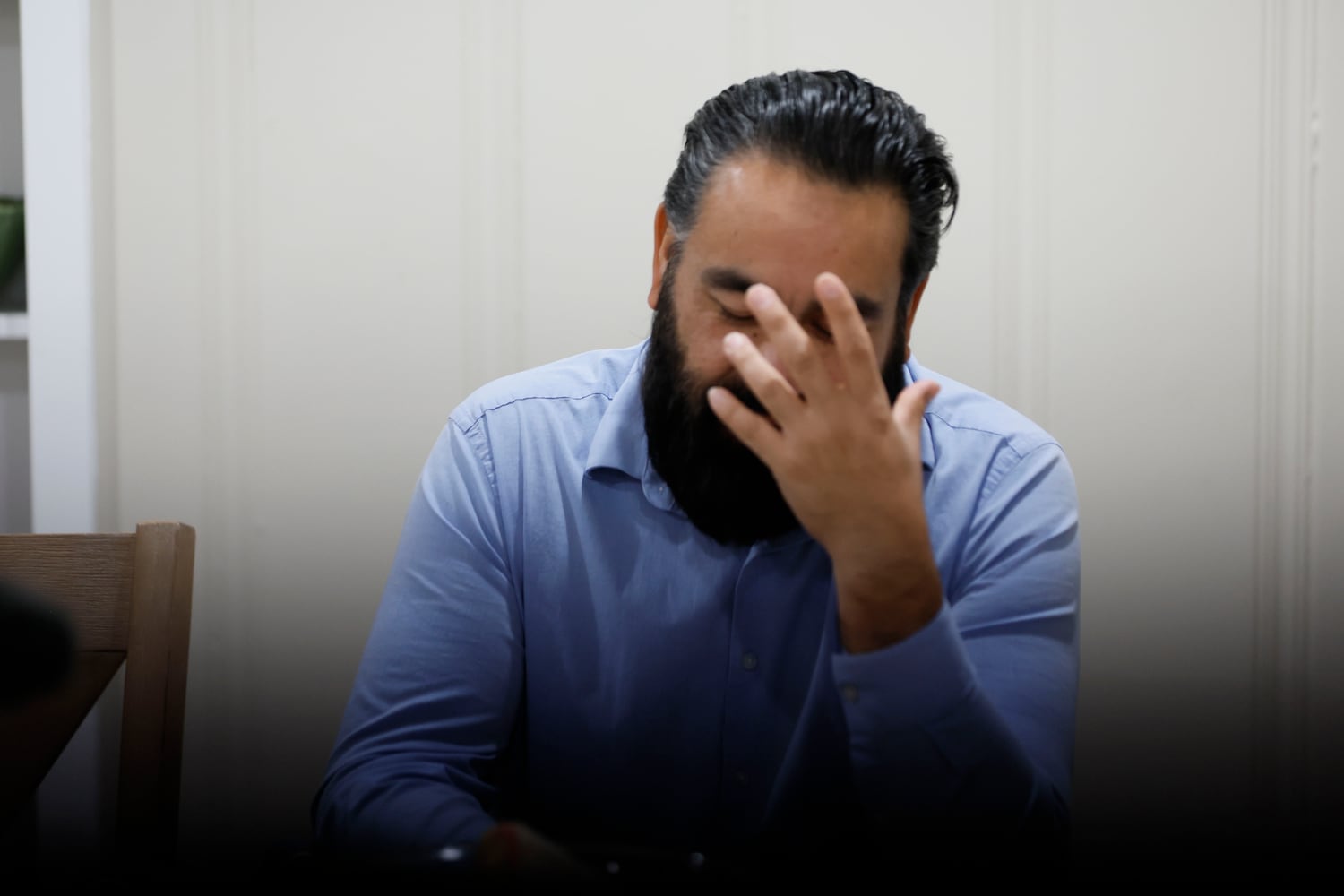 Jose Francisco Arias reacts as he recalls the weeks that he spent at the Stewart Immigration Detention Center. Now, he and his family await his daughter  Ximena Arias-Cristobal, who is set to leave the Stewart Immigration Detention Center and return home on Thursday, May 22, 2025. 

(Miguel Martinez/ AJC)