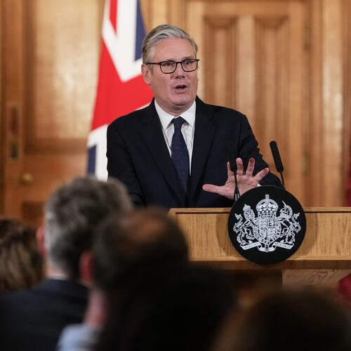 Britain's Prime Minister Keir Starmer attends a press conference to announce government action to protect children online, at Downing Street in central London, Monday, June 15, 2026. (Carlos Jasso/ Pool Photo via AP)