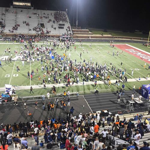 Students empty the stands after Northside of Warner Robins defeats Warner Robins on Sept. 4 to end a nine-game losing streak in the rivalry. (Cody Chaffins/AJC)