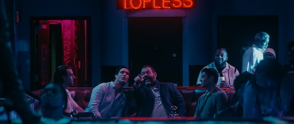 In "Free Bert" on Netflix at the famous strip club Magic City in Atlanta. (L-R) Chris Witaske as Landon Vanderthal, Matthew Del Negro as Randy Hotchkiss, Bert Kreischer as Bert and Noshir Dalal as Glen Magnussen in episode 105. (Courtesy of Netflix)