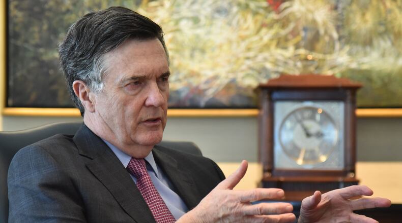 Dennis Lockhart, Atlanta Fed President, during interview with the AJC in early 2017. Political independence is crucial to the Fed’s mission, he said this week. HYOSUB SHIN / HSHIN@AJC.COM