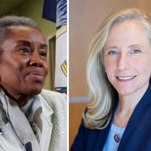 This combo image shows Virginia Republican gubernatorial candidate Winsome Earle-Sears, left, and Democratic gubernatorial candidate Abigail Spanberger, right. (AP Photo)