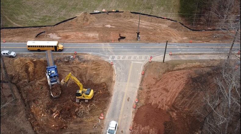 Construction crews are making progress on the installation of a new roundabout at the Bell Road at Rogers Circle intersection in Johns Creek. (Courtesy City of Johns Creek)