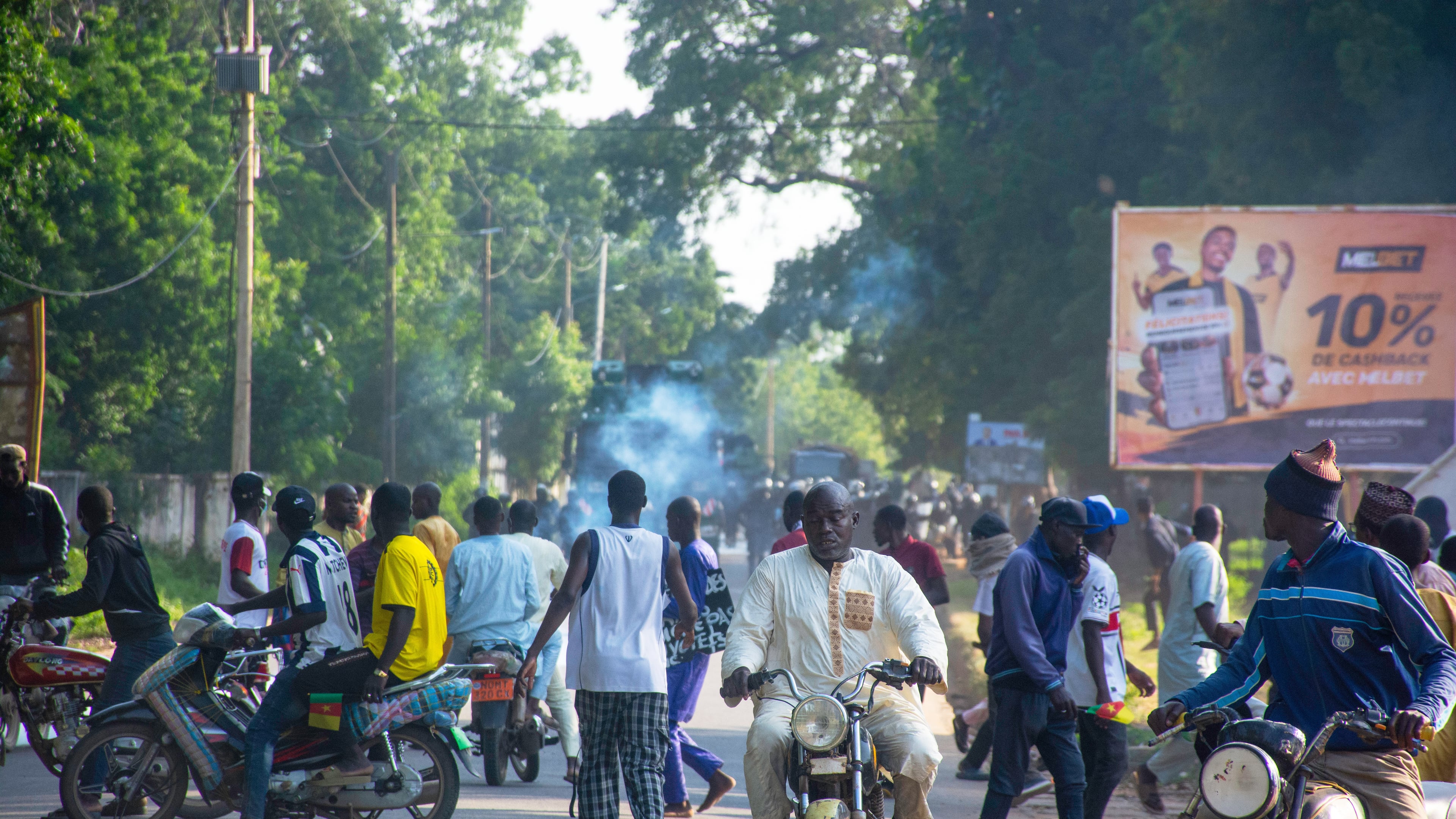Supporters of opposition presidential candidate Issa Tchiroma, protest on the streets of Garoua, Cameroon, Sunday, Oct. 26, 2025. (AP Photo/Welba Yamo Pascal)