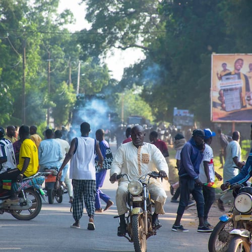 Supporters of opposition presidential candidate Issa Tchiroma, protest on the streets of Garoua, Cameroon, Sunday, Oct. 26, 2025. (AP Photo/Welba Yamo Pascal)