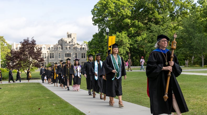 COVID-19 increased stress levels for students of all ages. Amid the return to normal college activities, such as this May 21, 2022, commencement ceremony at Oglethorpe University, many students at Oglethorpe are seeking mental health services, and President Nick Ladany says more must be done to address K-12 and college students' mental health needs. (Steve Schaefer / steve.schaefer@ajc.com)