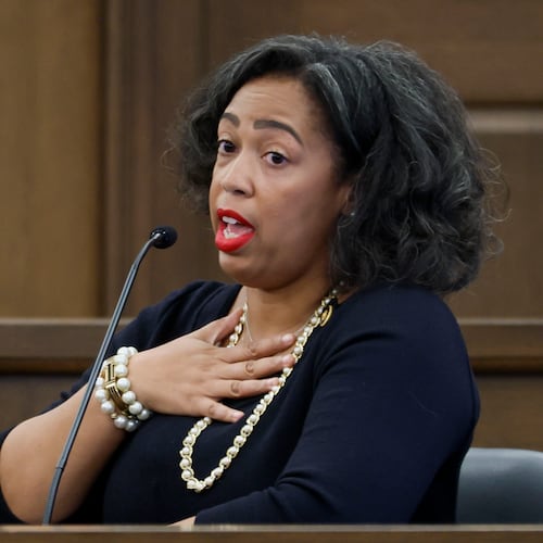 Fulton County Superior Court Judge Shermela Williams testifies in her May misconduct trial at the Nathan Deal Judicial Center in Atlanta. (Miguel Martinez/AJC)