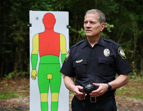 LaGrange Police Chief Lou Dekmar’s goal is to give his officers another tool in the use-of-force spectrum. His department is believed to be one of the first in the country to formally train officers to aim for the pelvic area, thighs or extremities, if circumstances allow without jeopardizing the safety of officers or the public.  “Curtis Compton / Curtis.Compton@ajc.com”
