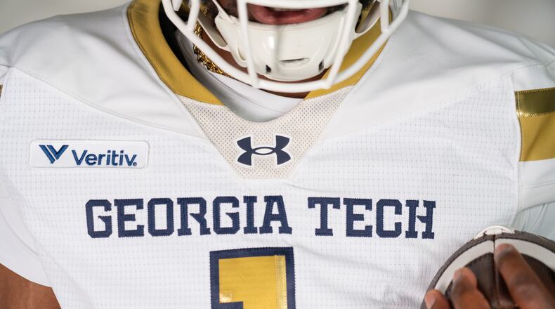 Georgia Tech football will wear a jersey sponsorship patch featuring Atlanta-based company Veritiv in 2026. (Courtesy of Georgia Tech Athletics)