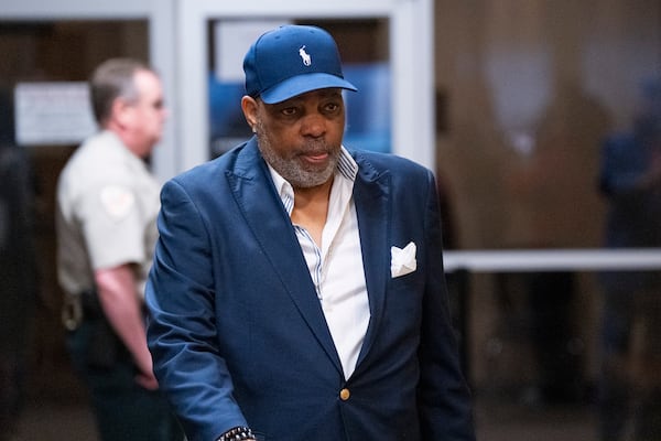 Rodney Wells, the stepfather of Tyre Nichols, prepares to leave the courthouse after the three former Memphis Police Department officers on trial were found not guilty on all charges by the jury on the ninth day of the trial for the death of Nichols in Memphis, Tenn., on Wednesday, May 7, 2025. (Chris Day/Commercial Appeal/USA Today Network via AP, Pool)