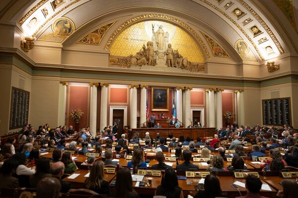 Minnesota Gov. Tim Walz delivers his State of the State address before a joint session of the Legislature at the state Capitol in St. Paul, Minn., Wednesday, April 23, 2025. (Jeff Wheeler/Star Tribune via AP)