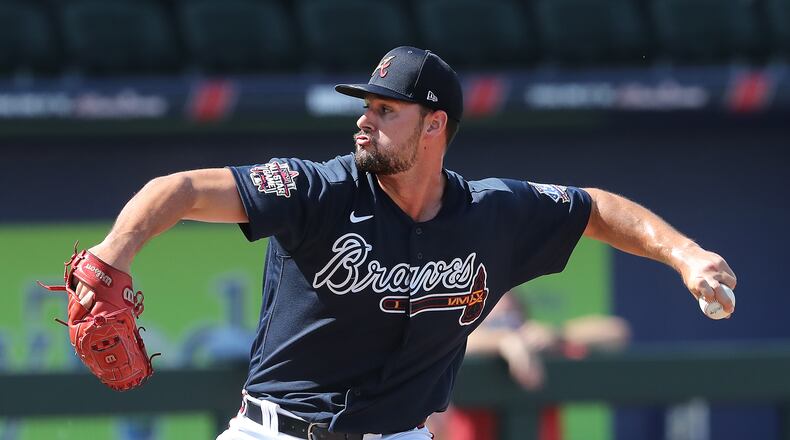 030221 North Port: Atlanta Braves pitcher Kyle Muller delivers against the Minnesota Twins during the fifth inning of a MLB spring training baseball game at CoolToday Park on Tuesday, March 2, 2021, in North Port.   Curtis Compton / Curtis.Compton@ajc.com”