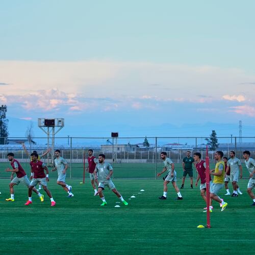 Iran's players work out during a training session, in Antalya, southern Turkey, Tuesday, June 2, 2026, ahead of the World Cup soccer tournament. (AP Photo/Khalil Hamra)